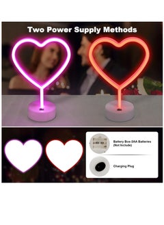 Excefore 2 Pack Heart Neon Signs, LED Pink Heart Neon Sign Battery Operated or USB Powered Decoration Lamp, Neon Lights Heart Decor for Valentines Day, Bedroom, Wedding, Party, Pink Room Decor  - Image 3