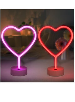 Excefore 2 Pack Heart Neon Signs, LED Pink Heart Neon Sign Battery Operated or USB Powered Decoration Lamp, Neon Lights Heart Decor for Valentines Day, Bedroom, Wedding, Party, Pink Room Decor  - Image 1