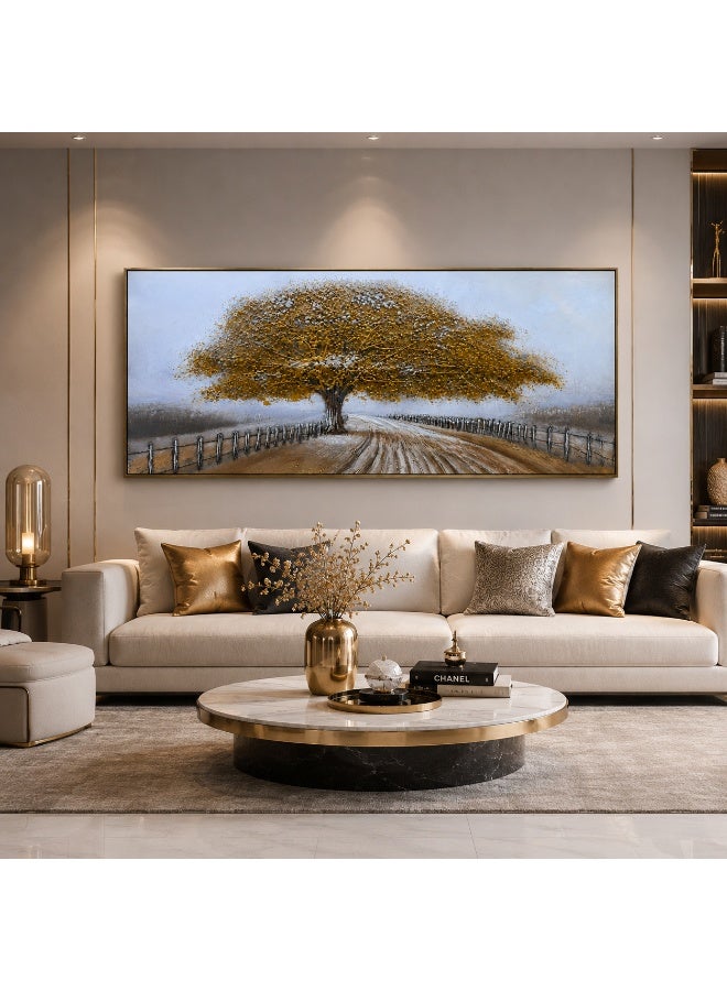 لوحة جدارية بإطار مقاس 120×60 سم بتصميم شجرة ذهبية وملمس ليزر، ديكور جداري عصري لغرفة المعيشة وغرفة النوم والمكتب - Image 4