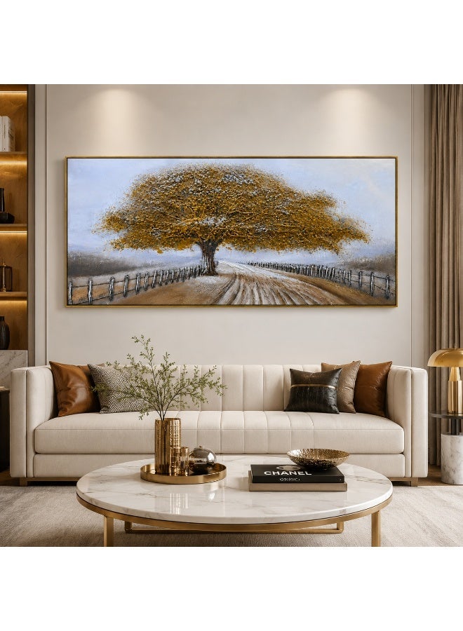 لوحة جدارية بإطار مقاس 120×60 سم بتصميم شجرة ذهبية وملمس ليزر، ديكور جداري عصري لغرفة المعيشة وغرفة النوم والمكتب - Image 1