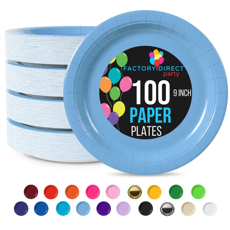 Exquisite Party Solids Light Blue Paper Plates Disposable Heavy Duty 9 Inch Light Blue Disposable Plates For Party 100 Pcs Heavy Duty 350 GSM Birthday Supplies