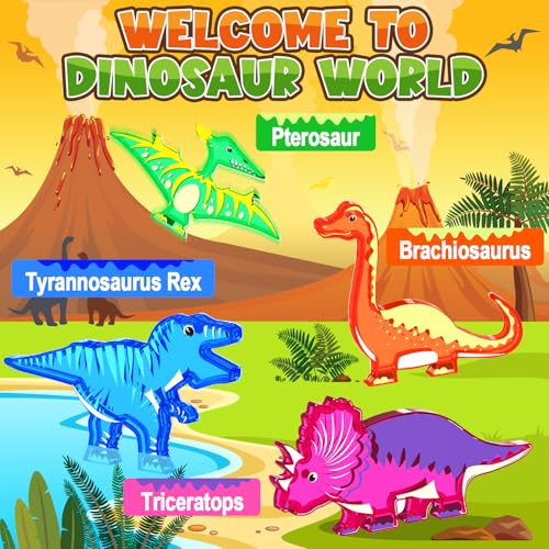 Coodoo Dinosaur Toys Magnetic Tiles Lava Dinosaur World Set - Magnetic Blocks Building for Kids 3-5 5-7 Girls Boys Toy Age 4-6 6-8, Classroom Must Haves Toddler Sensory for 3+ Year Old Kids Toys - Image 4