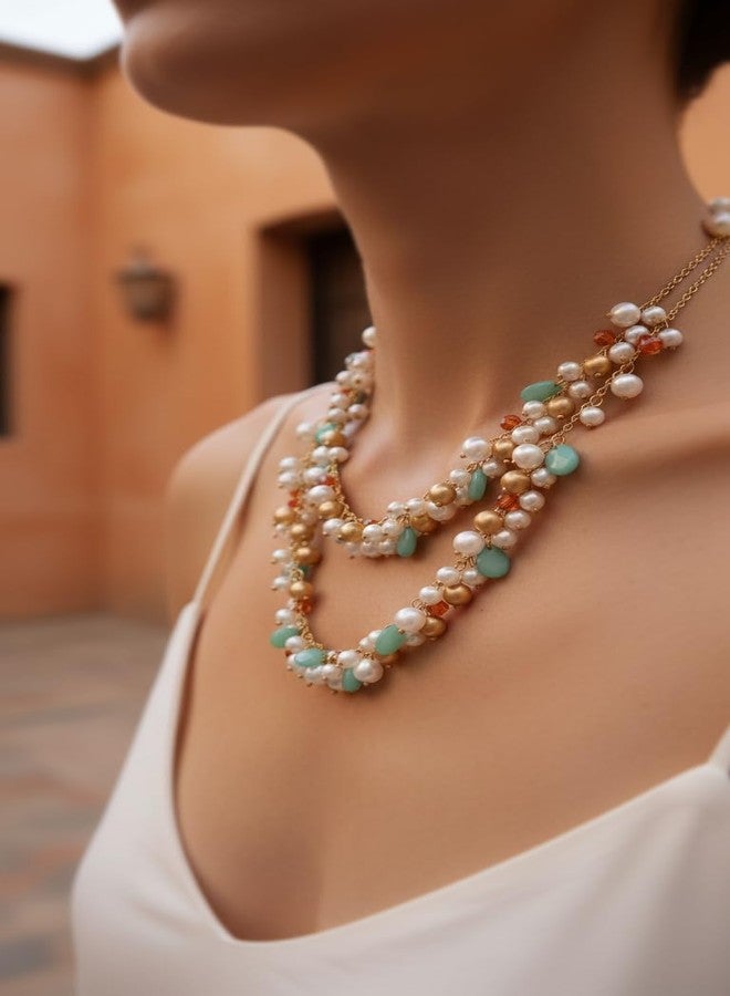 دي سي أيه قلادة نسائية متعددة الألوان من الزجاج والمعدن من DCA (ذهبي-فيروزي) - Image 4