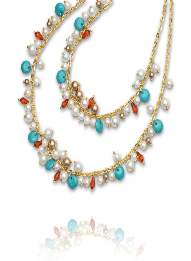 دي سي أيه قلادة نسائية متعددة الألوان من الزجاج والمعدن من DCA (ذهبي-فيروزي) - Image 1