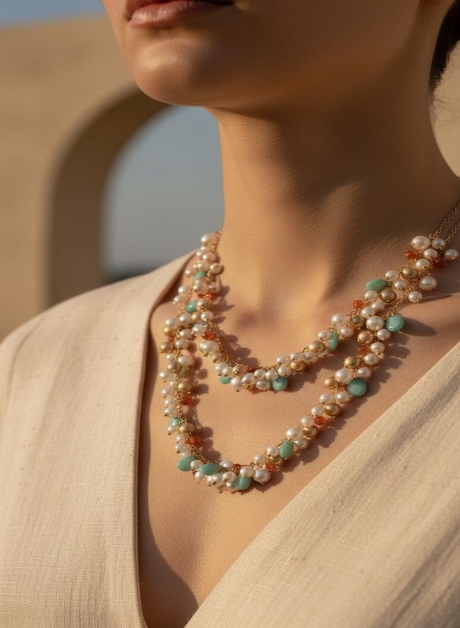 دي سي أيه قلادة نسائية متعددة الألوان من الزجاج والمعدن من DCA (ذهبي-فيروزي) - Image 2