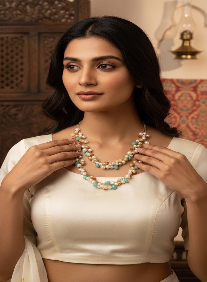 دي سي أيه قلادة نسائية متعددة الألوان من الزجاج والمعدن من DCA (ذهبي-فيروزي) - Image 3