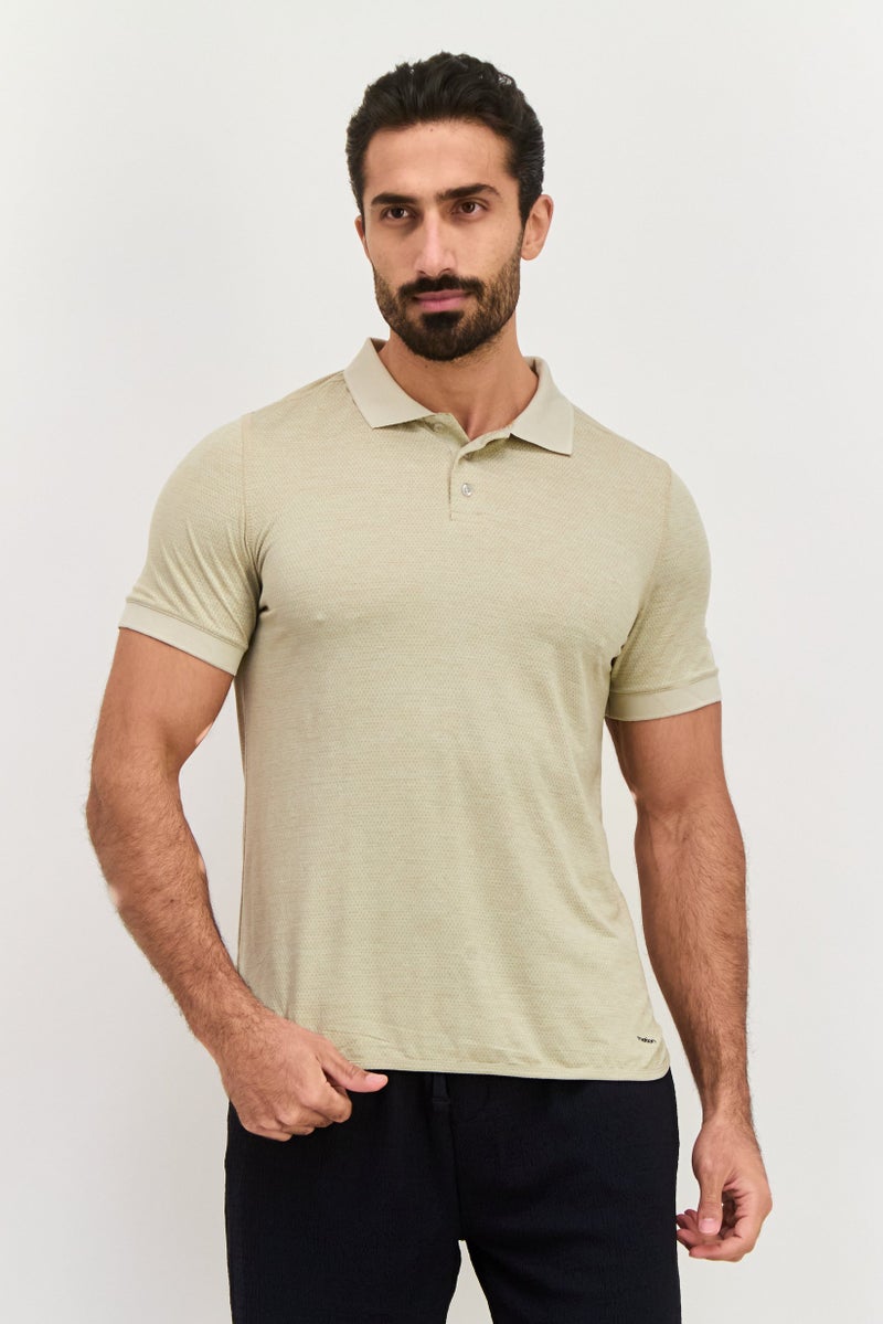 MOTION Men Sportswear Fit Short Sleeve Tennis Polo Shirt, Khaki - Image 1