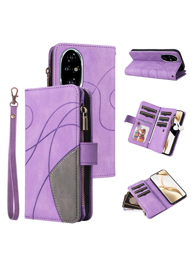 اس-توب جراب هاتف Honor 200 Pro ثنائي اللون مزود بـ 9 فتحات للبطاقات ومحفظة بسحاب من الجلد - Image 1