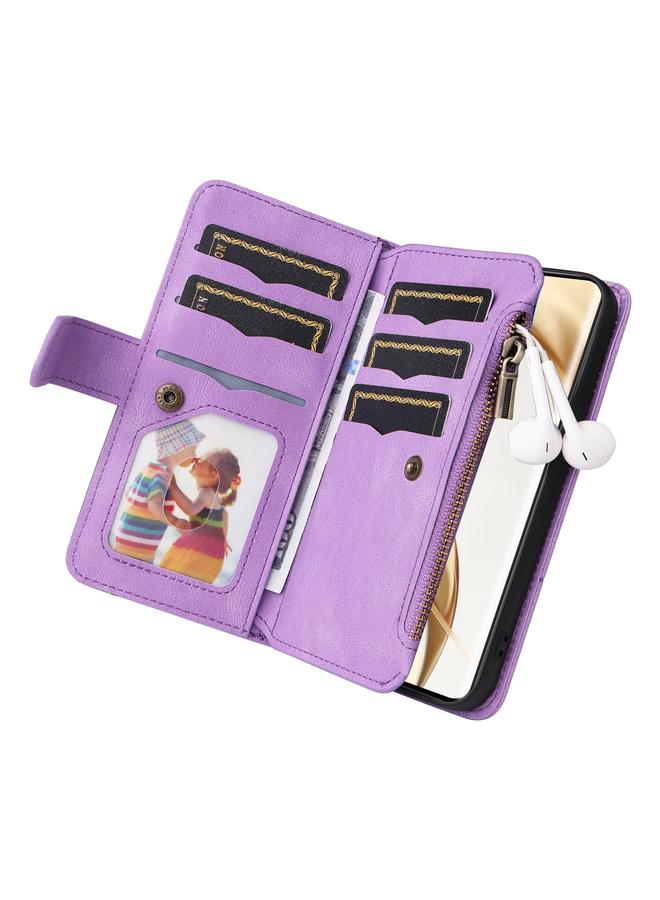 اس-توب جراب هاتف Honor 200 Pro ثنائي اللون مزود بـ 9 فتحات للبطاقات ومحفظة بسحاب من الجلد - Image 5