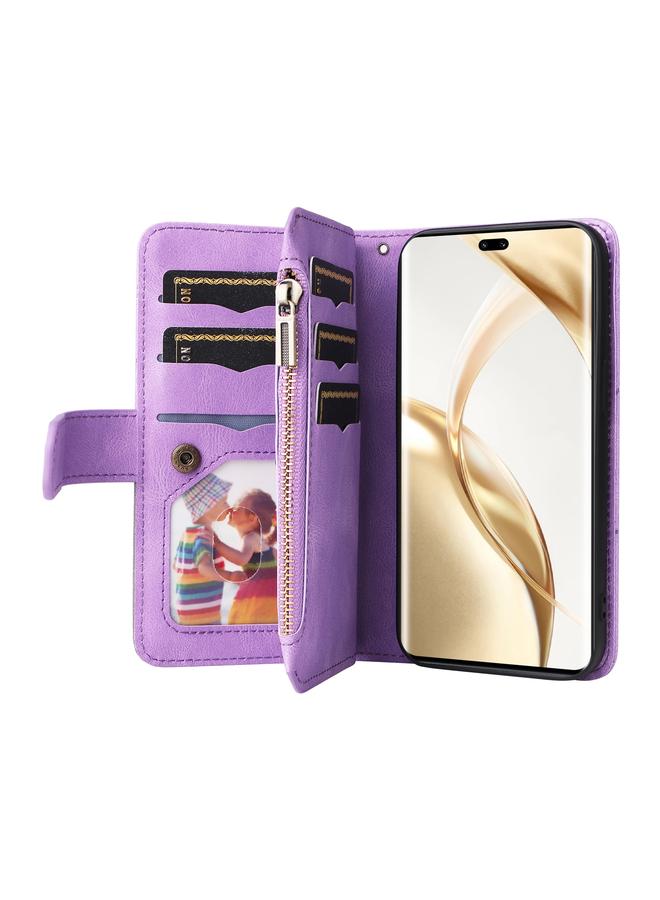 اس-توب جراب هاتف Honor 200 Pro ثنائي اللون مزود بـ 9 فتحات للبطاقات ومحفظة بسحاب من الجلد - Image 4