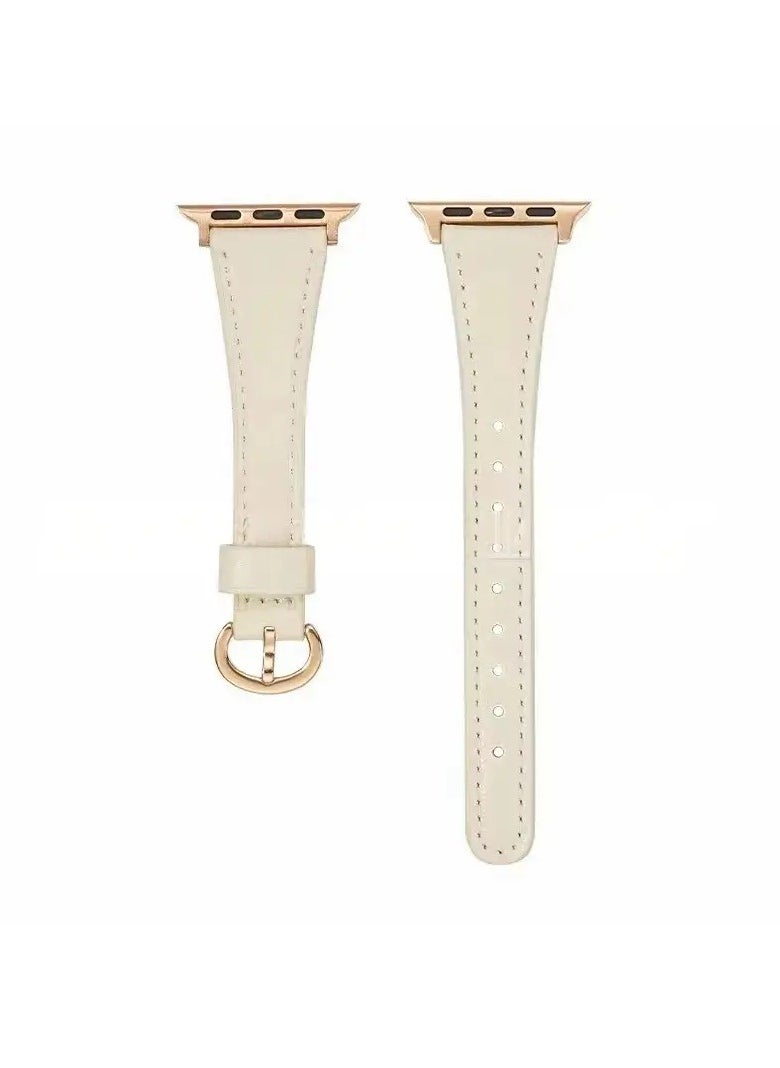 Generic - Apple Watch Leather Band, Compatible with Apple Watch Band 38mm 40mm 41mm 42mm Women, Top Grain Genuine Leather Strap Thin Watch Wristband for iWatch Series10 9 8 7 6 5 4 3 2 1 SE Ultra 2 off white - Image 1