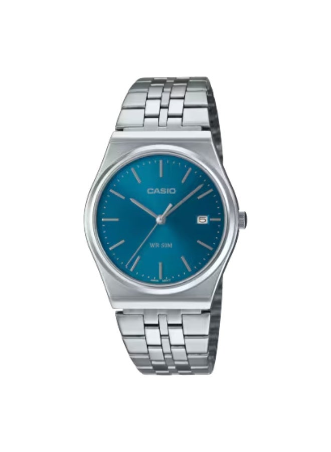 CASIO MTP-B145D-2A2VDF Unisex Stainless-Steel Bracelet Watch – Blue Dial, 50 m Water Resistant, Mineral Glass, Slim Profile (Vintage Style)
