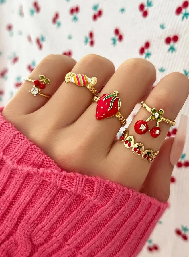 Take Two Take Two Set of 5 - Fruit Decor Rings