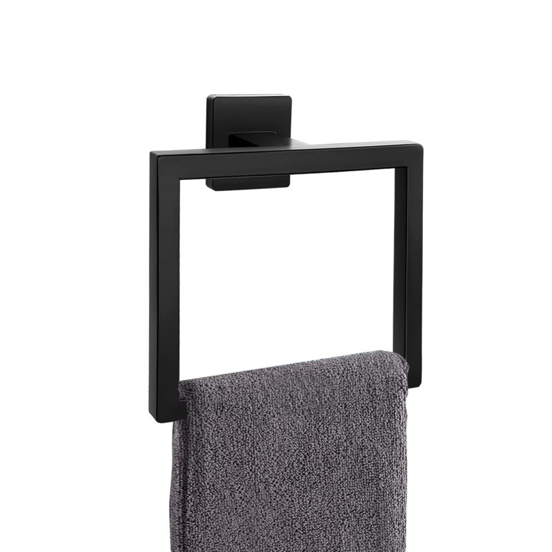 Kiakuoow Matte Black Towel RingSquare Hand Towel HolderTowel Hanger Bathroom Hardware AccessoriesStainless Steel WallMounted Towel Hoder - Image 2