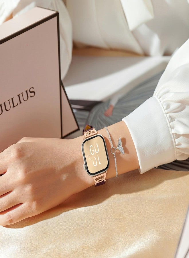DaQin Slim Leather Band Compatible with Apple Watch Bands for Women 40mm 38mm 41mm 42mm, Dressy Leather Strap with Designer DC-shaped Buckle for iWatch Bands Series 11 10 9 8 7 6 5 4 3 2 1 SE,Wine - Image 4