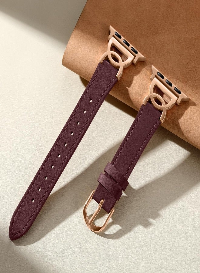 DaQin Slim Leather Band Compatible with Apple Watch Bands for Women 40mm 38mm 41mm 42mm, Dressy Leather Strap with Designer DC-shaped Buckle for iWatch Bands Series 11 10 9 8 7 6 5 4 3 2 1 SE,Wine - Image 3