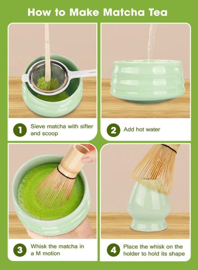 Xkimos 9 Piece Matcha Whisk Set Bamboo Matcha Tools, Including Matcha Bowl, Bamboo Mixing Spoon, Mixing Stand, Stainless Steel Sieve and Complete Tea Brewing kit, Perfect for Traditional Matcha (Green) - Image 5