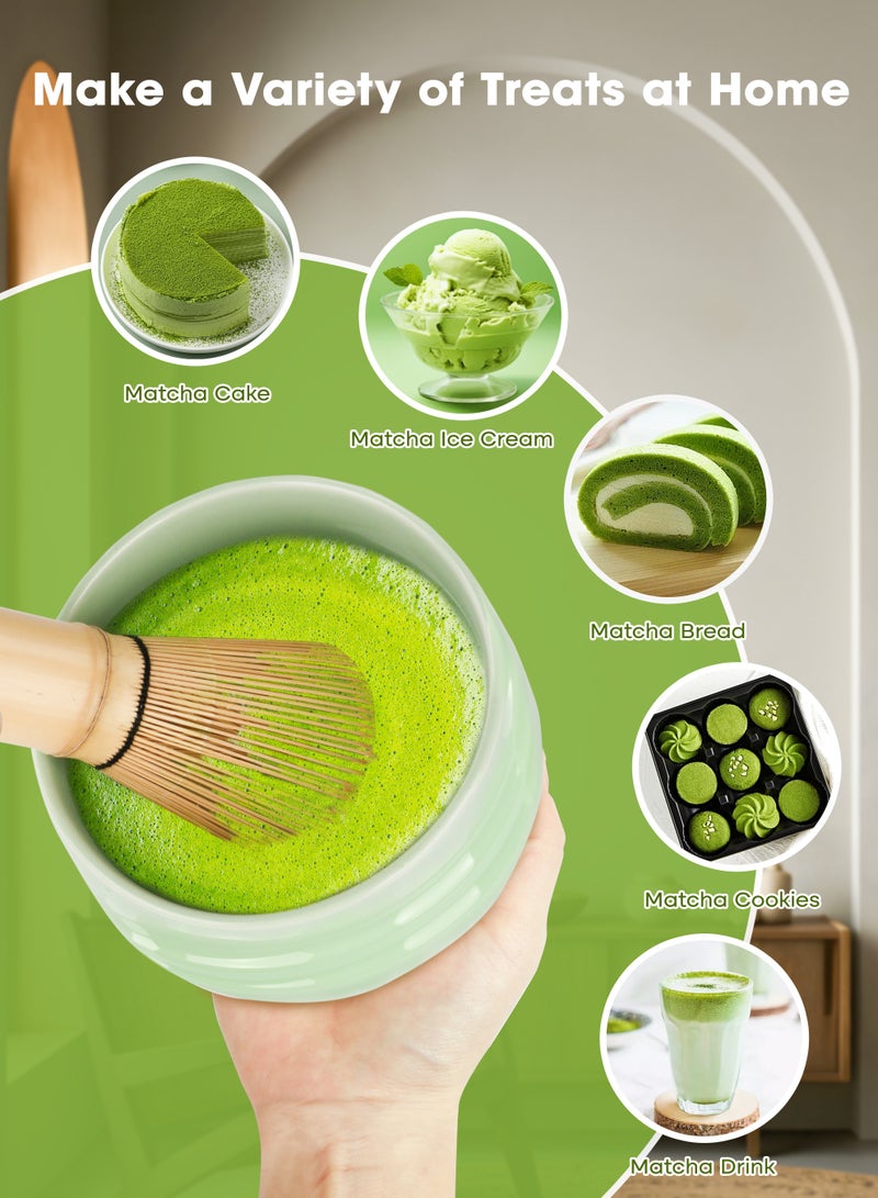 Xkimos 9 Piece Matcha Whisk Set Bamboo Matcha Tools, Including Matcha Bowl, Bamboo Mixing Spoon, Mixing Stand, Stainless Steel Sieve and Complete Tea Brewing kit, Perfect for Traditional Matcha (Green) - Image 3