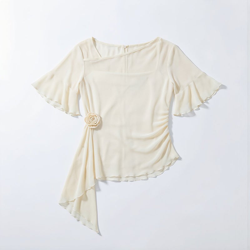 Dance Top for Women Soft Chiffon Flowy Floral Long Sleeve Practice Shirt M - Image 5