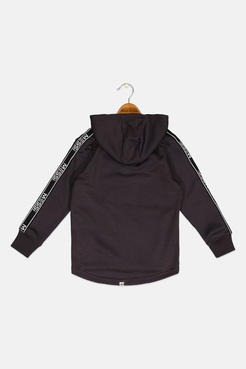 MESSI Kids Boy Hooded Brand Logo Jacket, Black - Image 2