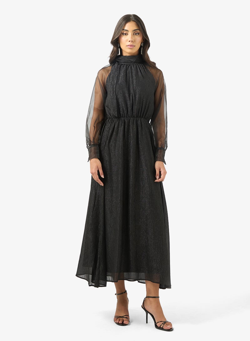 BCBG Neck Tie Mesh detailed midi dress - Image 1