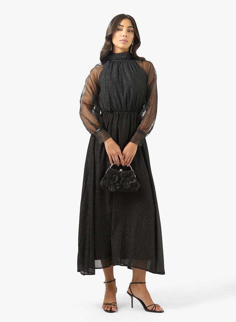 BCBG Neck Tie Mesh detailed midi dress - Image 4