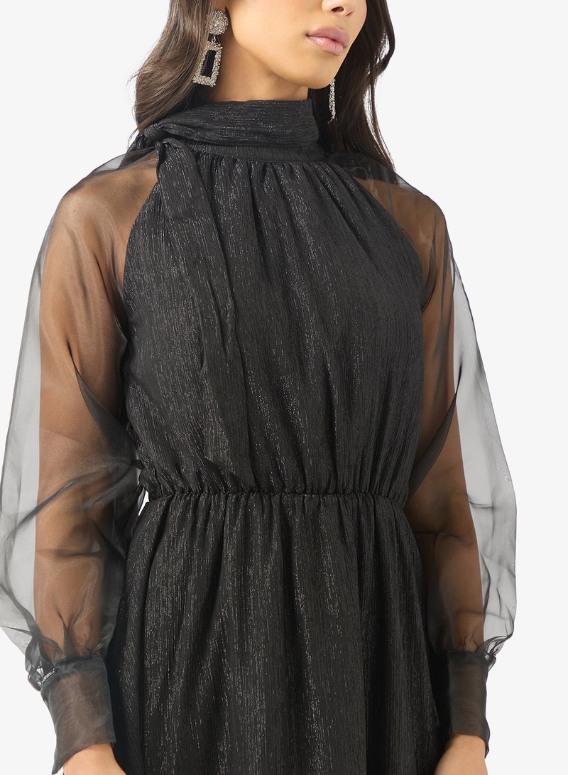 BCBG Neck Tie Mesh detailed midi dress - Image 3