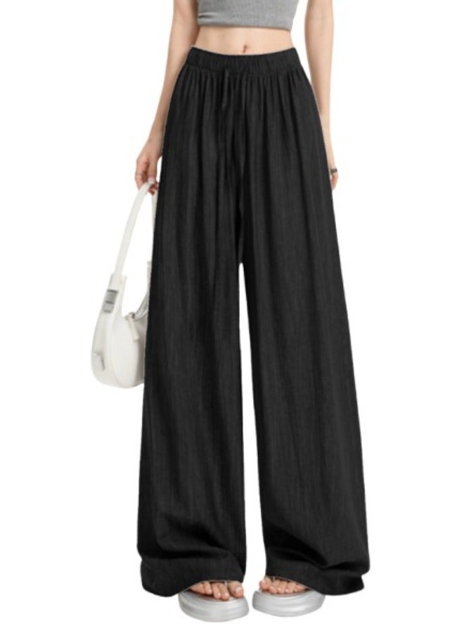 Women's Free Size Wide Leg Trousers Casual Loose Lounge Pants with Drawstring Solid Baggy Ladies Trousers for Summer - Image 4