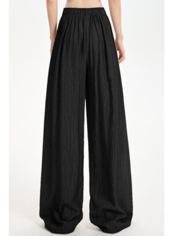 Women's Free Size Wide Leg Trousers Casual Loose Lounge Pants with Drawstring Solid Baggy Ladies Trousers for Summer - Image 3