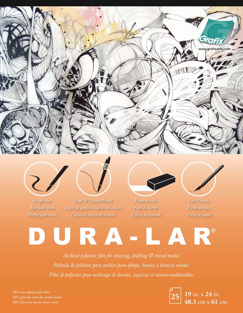 Grafix DuraLar 0005 Film Matte Translucent 19x24 Economical Alternative to Drafting Film Mylar and Acetate Translucent Drawing Surface for Lead Ink Charcoal and Paint Pad of 25 Sheets