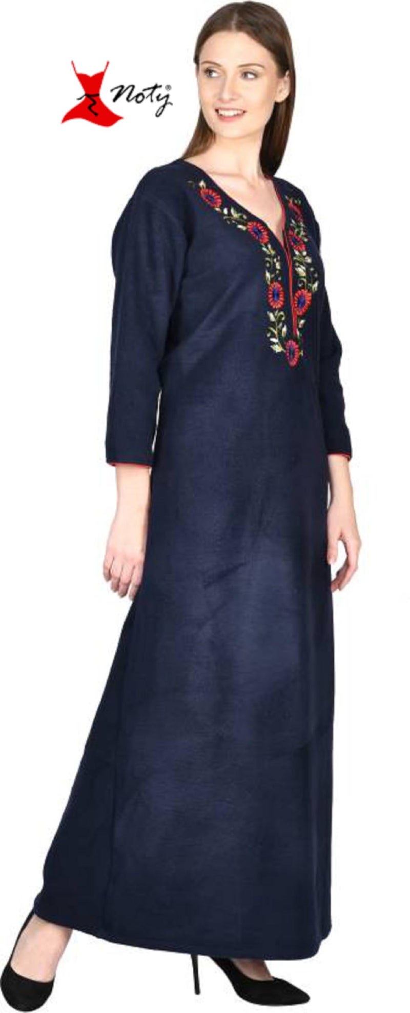 Noty Store Noty Women Woolen Winter Fleece Nighty 3/4 Sleeve - Punch, Maroon, Deep Purple, Navy Blue (Navy Blue, 2XL) - Image 2
