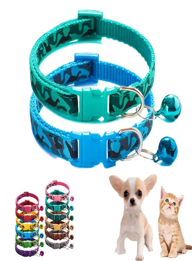 WeimoMonkey Dog Bell Collar, 2-Pack Small Puppy Collar Boy Kitten Collar with Bell Adjustable for XXS Xs Small Pet Dogs Cats Animal Litter Tiny Male, Blue Teal, S - Image 1