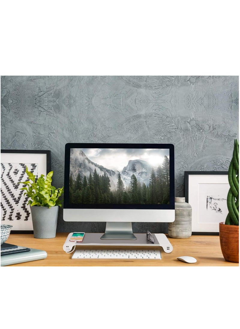 FlashHawk - Monitor Stand Riser,Aluminum Computer Stand with 4 USB Port Charging and Keyboard Storage for Laptop/TV Printer/Fax Machine/Computer/iMac/MacBook - Image 1