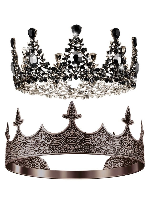 Prom King and Queen Crowns, 2 Pcs Antique Royal King Crown, Women Baroque Queen Crown, Crystal Tiara Crowns Prom Accessories, for Wedding Birthday Party Costume - Image 1