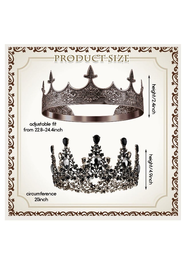 Prom King and Queen Crowns, 2 Pcs Antique Royal King Crown, Women Baroque Queen Crown, Crystal Tiara Crowns Prom Accessories, for Wedding Birthday Party Costume - Image 2