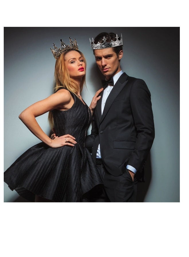 Prom King and Queen Crowns, 2 Pcs Antique Royal King Crown, Women Baroque Queen Crown, Crystal Tiara Crowns Prom Accessories, for Wedding Birthday Party Costume - Image 5