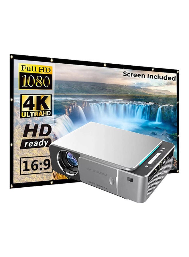 Wownect Android 3500 Lumens/Screen Size Upto 150 Inch For Small/Big Room Native Res 720P Download Apps Bluetooth Wifi Home Theater Portable With 100 Inch Projector PROJ-WO-32-AN_SCR-03 Silver - Image 1