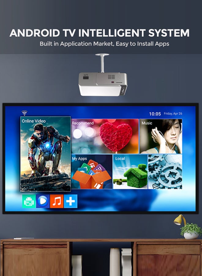 Wownect Android 3500 Lumens/Screen Size Upto 150 Inch For Small/Big Room Native Res 720P Download Apps Bluetooth Wifi Home Theater Portable With 100 Inch Projector PROJ-WO-32-AN_SCR-03 Silver - Image 5