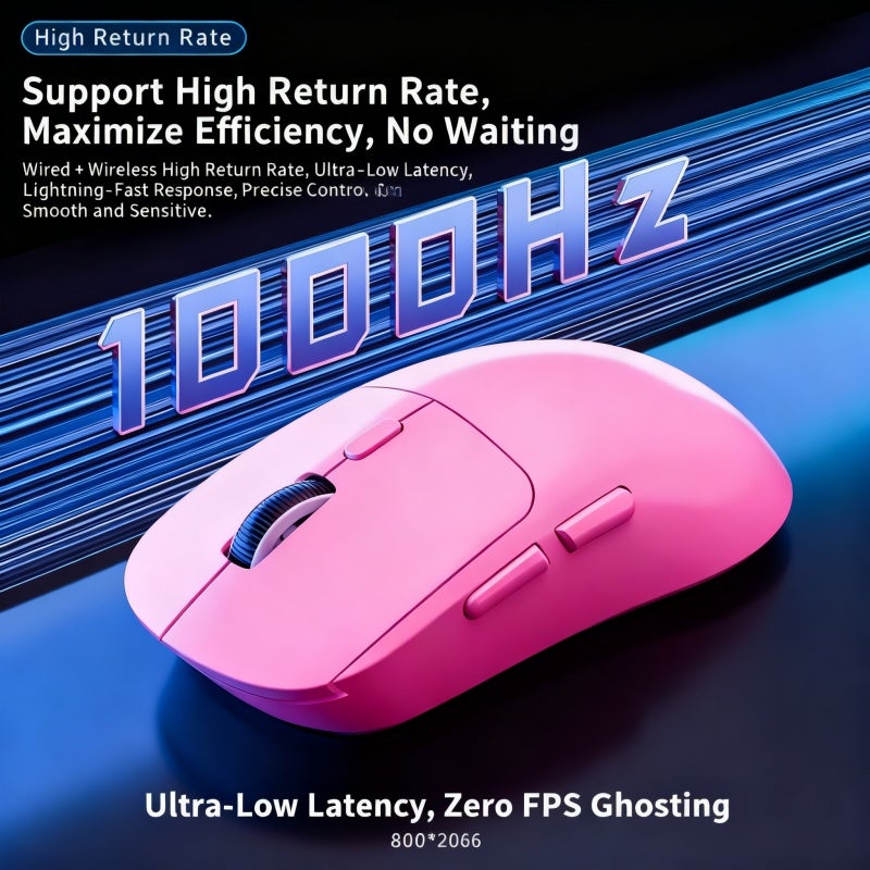 ماوس ألعاب لاسلكي خفيف 65 جرام، ثلاثي الوضع 2.4G/بلوتوث/سلكي، DPI قابل للتعديل حتى 6400، بطارية 500 مللي أمبير قابلة لإعادة الشحن، مريح للألعاب الرياضية والمكتب (أحمر) - Image 4