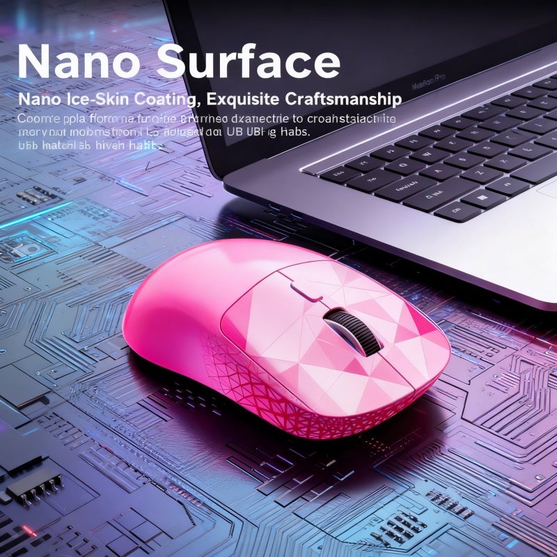 ماوس ألعاب لاسلكي خفيف 65 جرام، ثلاثي الوضع 2.4G/بلوتوث/سلكي، DPI قابل للتعديل حتى 6400، بطارية 500 مللي أمبير قابلة لإعادة الشحن، مريح للألعاب الرياضية والمكتب (أحمر) - Image 3