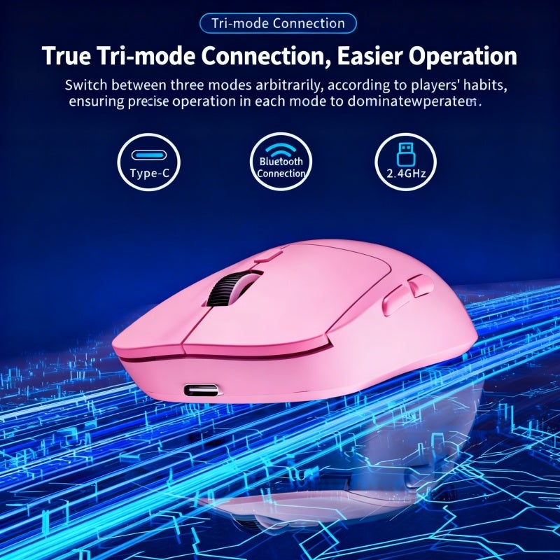 ماوس ألعاب لاسلكي خفيف 65 جرام، ثلاثي الوضع 2.4G/بلوتوث/سلكي، DPI قابل للتعديل حتى 6400، بطارية 500 مللي أمبير قابلة لإعادة الشحن، مريح للألعاب الرياضية والمكتب (أحمر) - Image 5