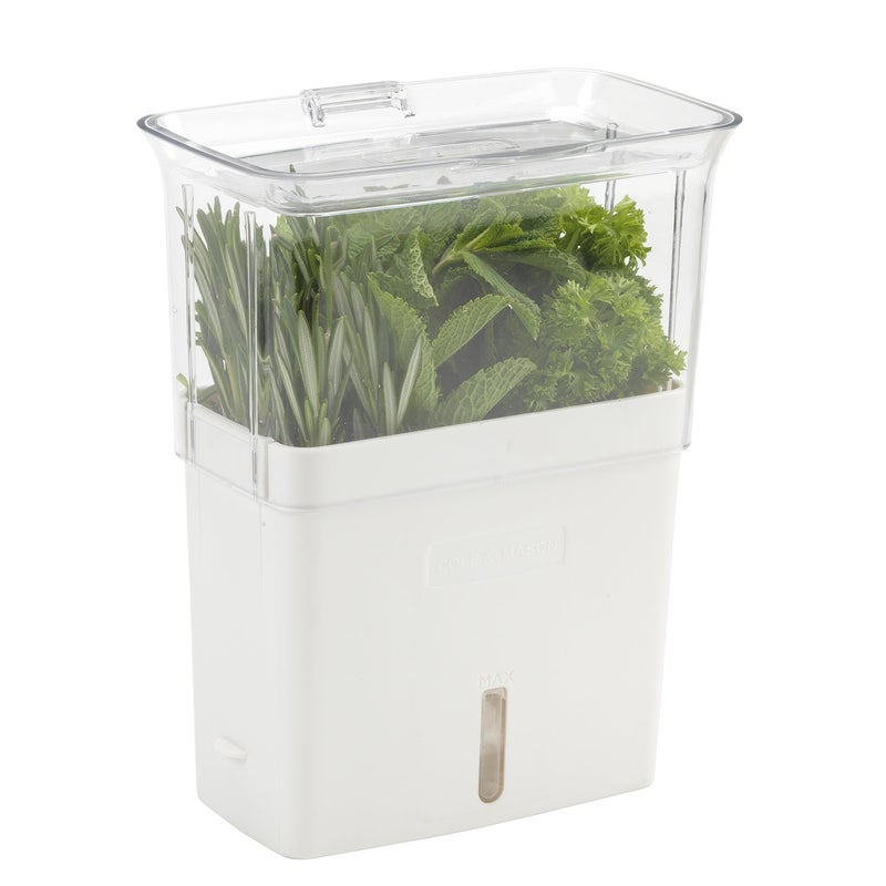 Cole & Mason H105159 Tealby Fresh Cut Herb Keeper, Herb Pot/Storage/Herb Saver/Box, Acrylic, Includes Removable Dividers, 2 Year Guarantee,White/Clear (H) 230mm x (W) 185mm x (D) 120mm - Image 1