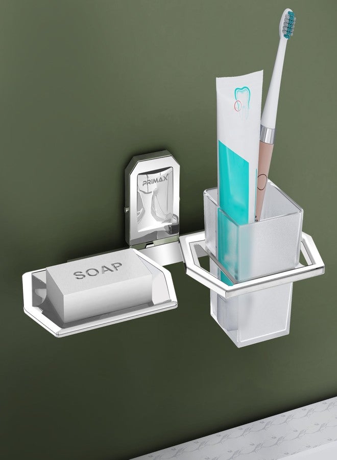 Plantex (Primax) Platinum Stainless Steel 304 Grade Cute 2 in1 Soap Holder and Toothbrush Holder/Soap Stand/Tumbler Holder/Bathroom Accessories (Chrome) - Image 1