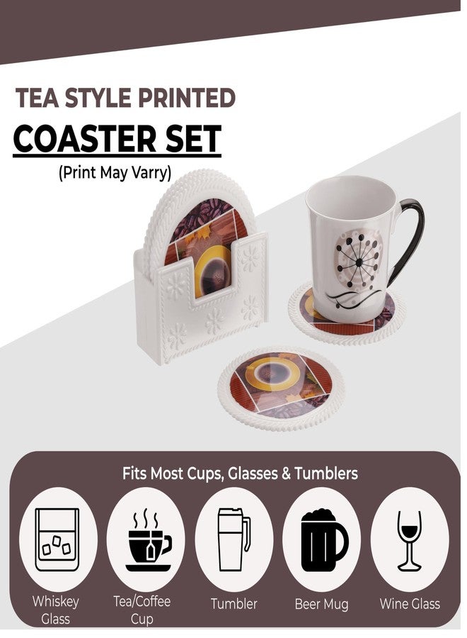 aaKaR - Tea Style Coaster - Round Multi Coloured Printed Coaster with Stand - Set of 6 - Image 3