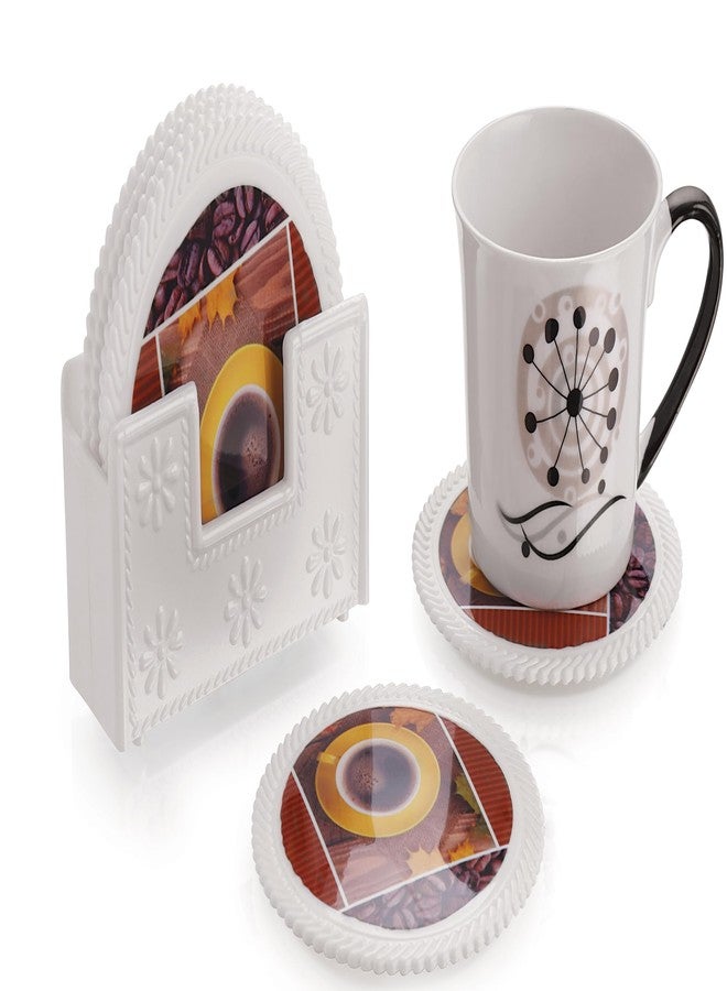 aaKaR - Tea Style Coaster - Round Multi Coloured Printed Coaster with Stand - Set of 6 - Image 5