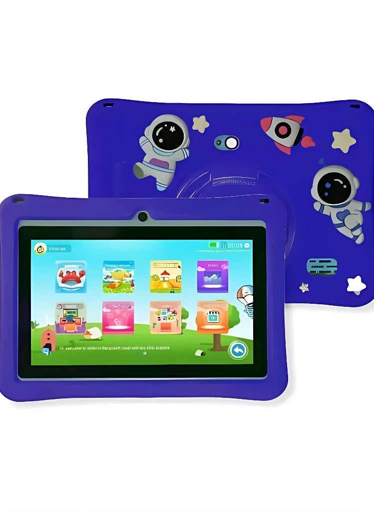 Oteeto K3 Kids Tablet with 17.8 cm HD Display – 128GB Storage, 4GB RAM, Wi-Fi Enabled – Includes Charger, Cable, Screen Protector, Silicone Gel Case, Fun Stickers, Lanyard & Bracelet – Educational and Entertainment Tablet for Children – Blue Color  - Image 1