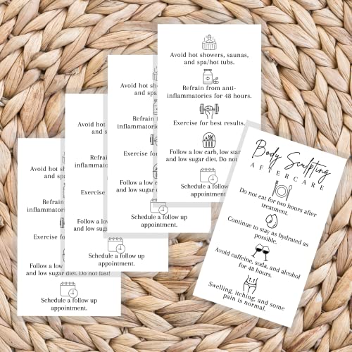 Lashicorn Body Sculpting Aftercare Instruction Cards | 50 Pack | 2 x 3.5” inch Business Card | Body Sculpting Supplies | Black and White Minimalist Contouring - Image 4