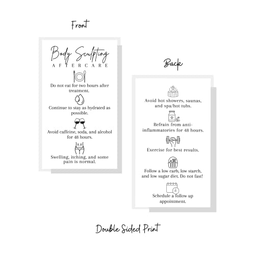 Lashicorn Body Sculpting Aftercare Instruction Cards | 50 Pack | 2 x 3.5” inch Business Card | Body Sculpting Supplies | Black and White Minimalist Contouring - Image 3