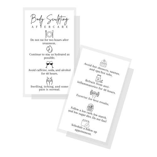 Lashicorn Body Sculpting Aftercare Instruction Cards | 50 Pack | 2 x 3.5” inch Business Card | Body Sculpting Supplies | Black and White Minimalist Contouring - Image 1
