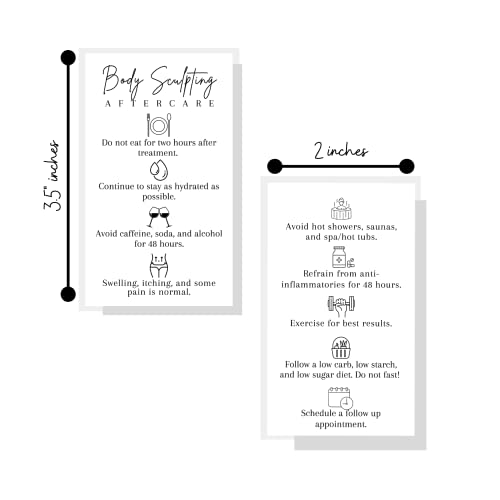 Lashicorn Body Sculpting Aftercare Instruction Cards | 50 Pack | 2 x 3.5” inch Business Card | Body Sculpting Supplies | Black and White Minimalist Contouring - Image 2